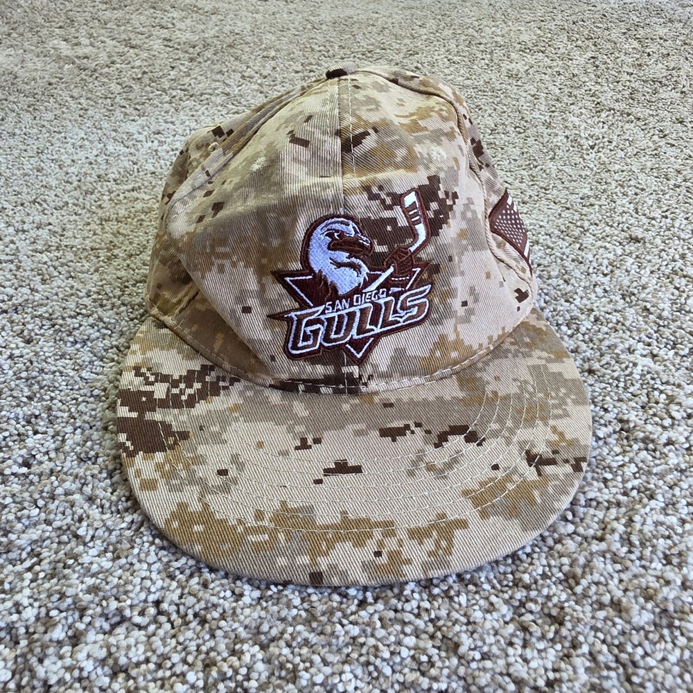 San Diego Gulls Hat Cap Mens OSFA Tan Digital Camo Military NHL Hockey Snapback